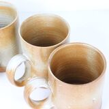 Set of 4 stoneware mugs, artisanal pottery, 1980