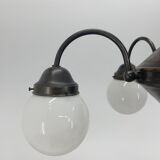 Art deco metal and milk glass chandelier, 1930's