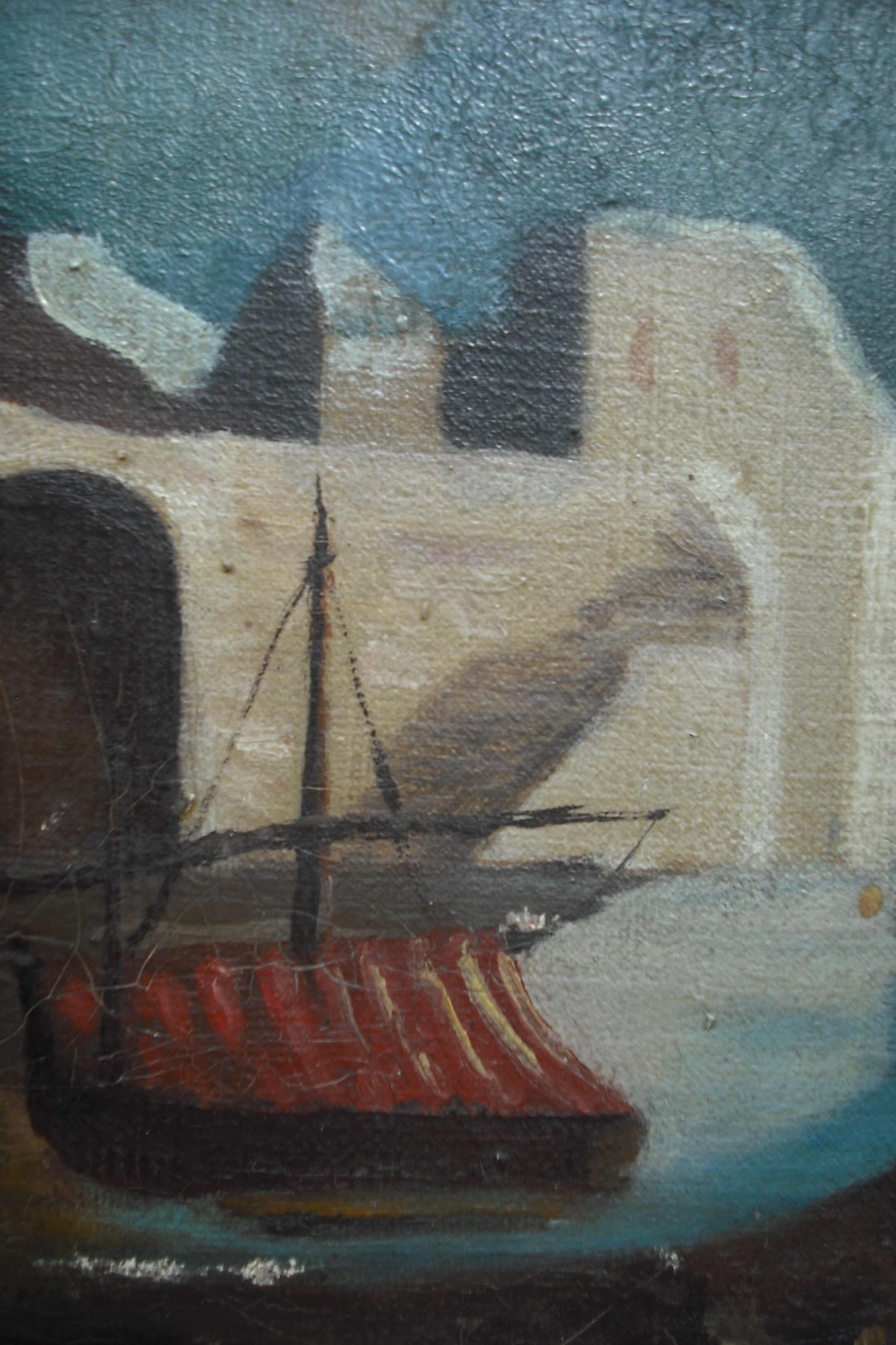 Huile sur toile scène lacustre signée - 47 x 34