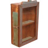 Burmese teak wall display case with original polychrome patina