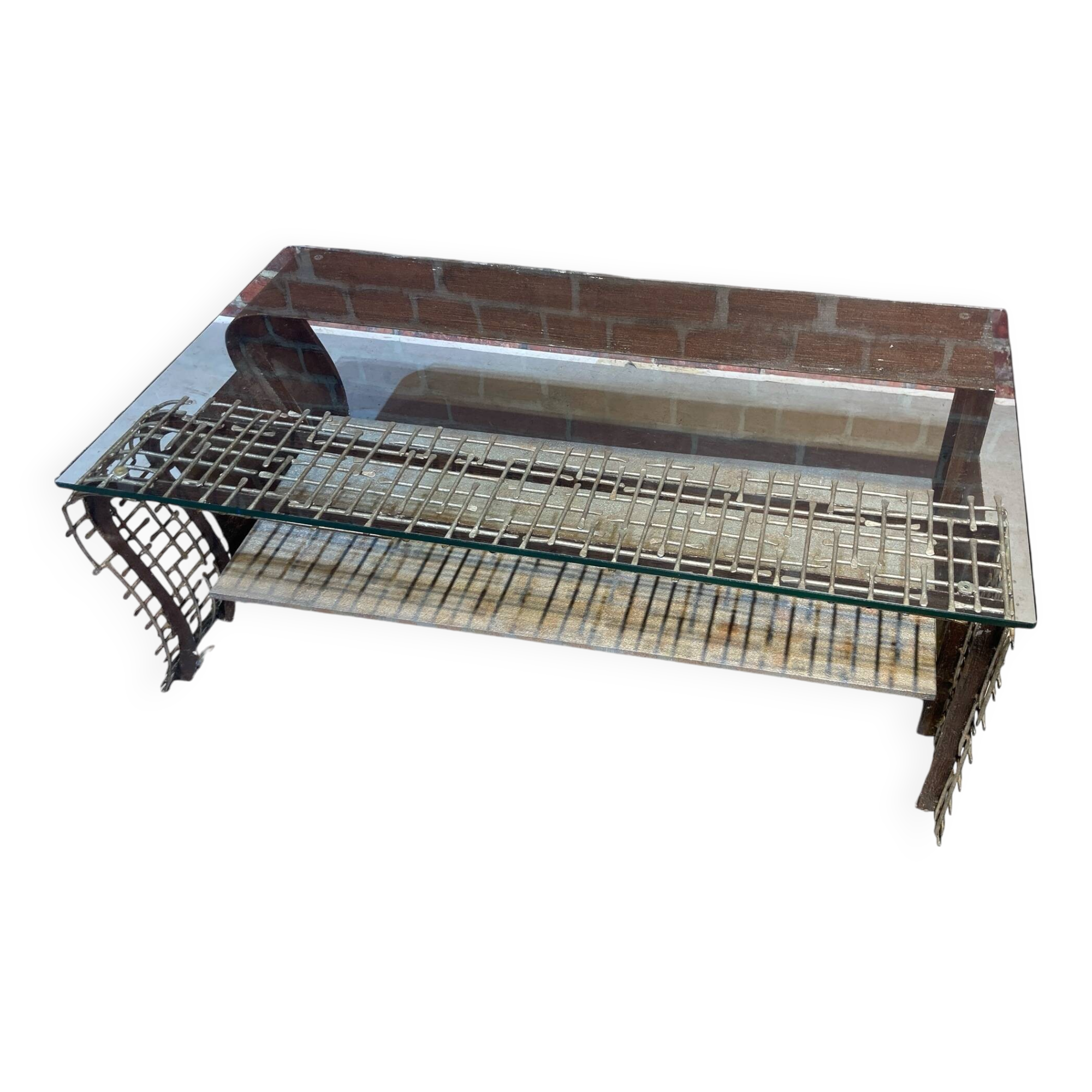 Metal coffee table with glass top