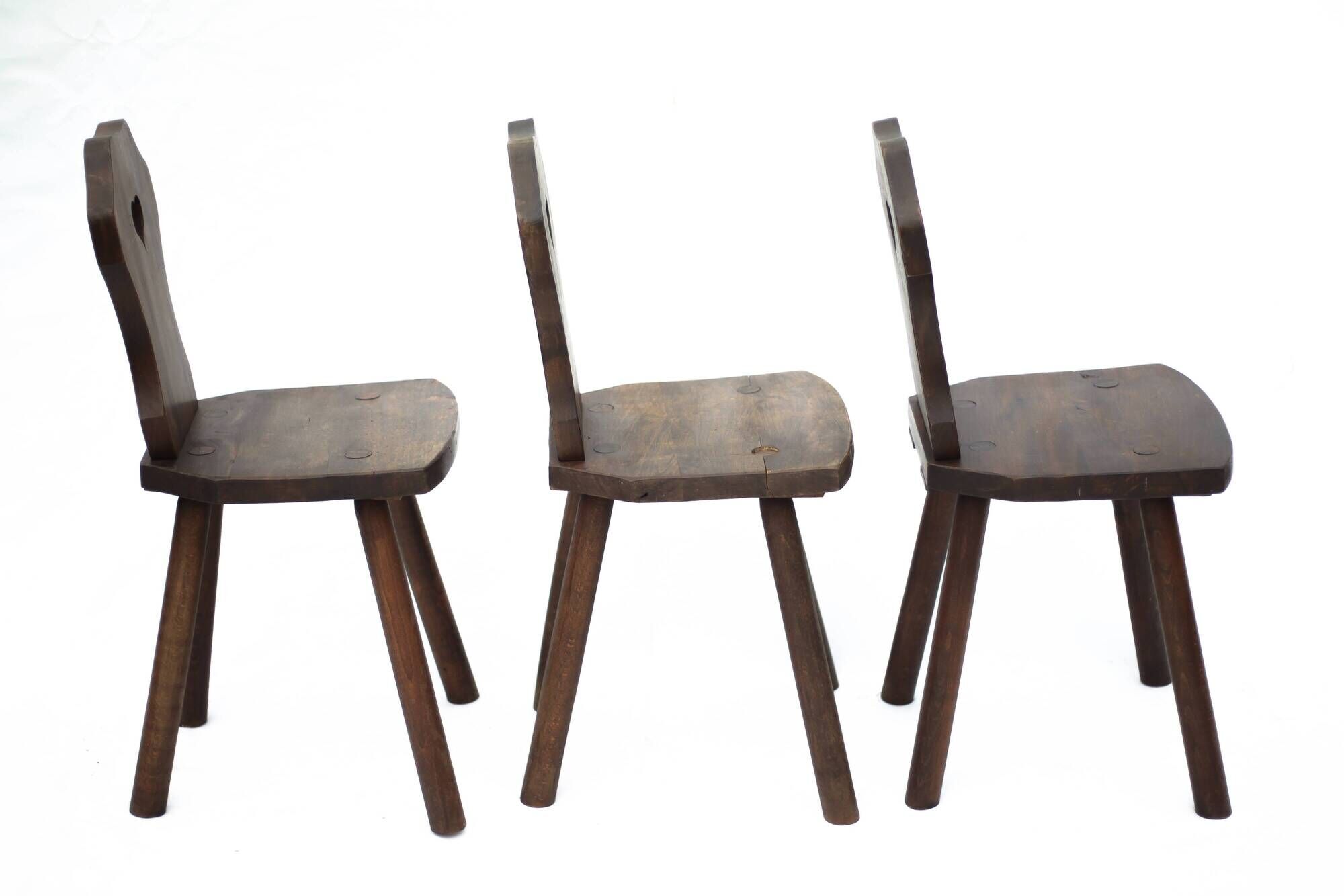 Set of 3 vintage brutalist mountain chairs, wooden chair, chalet