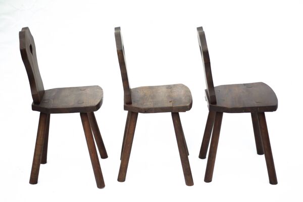 Lot de 3 chaises de montagne brutaliste vintage, chaise bois, chalet