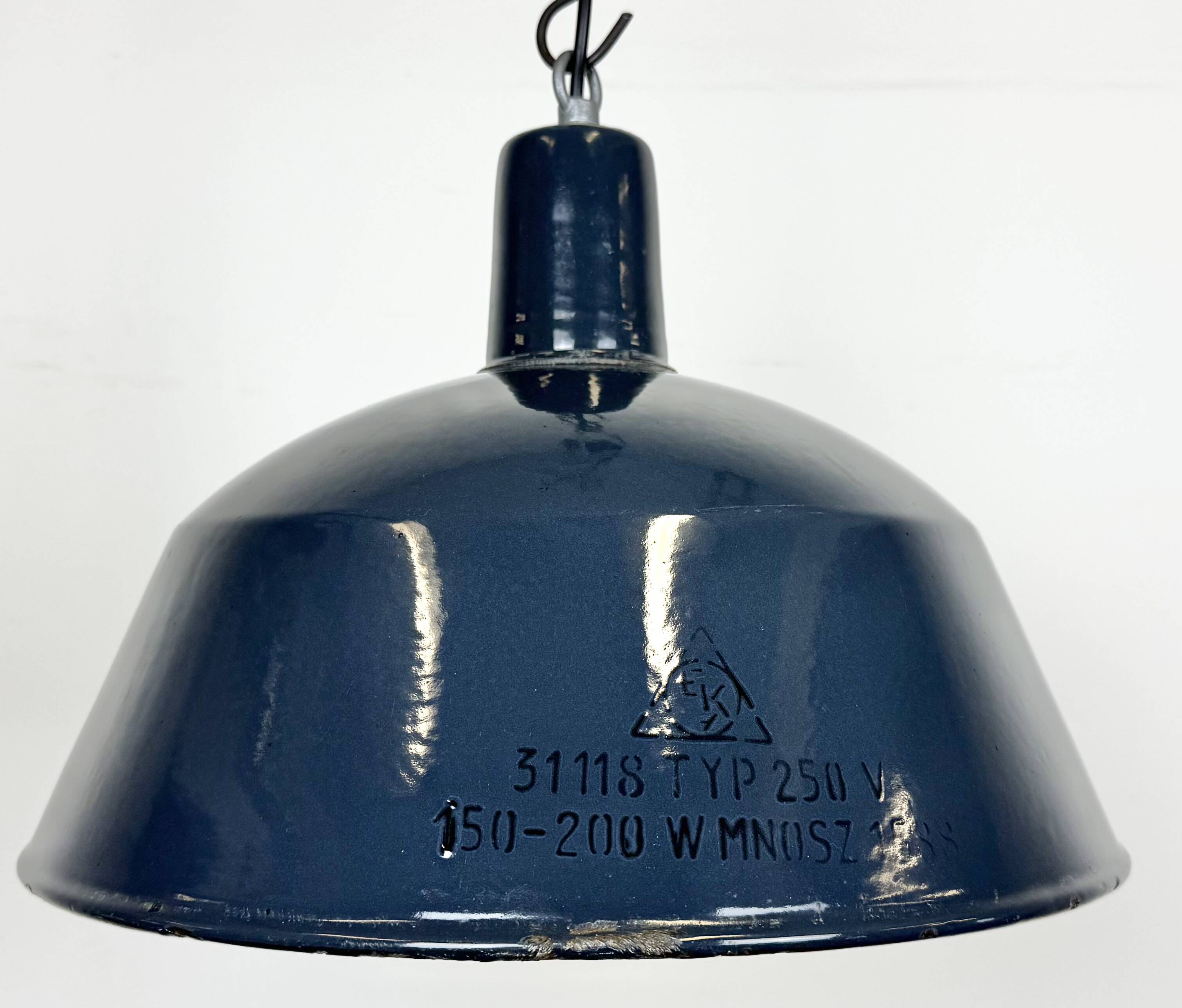 Industrial dark blue enamel pendant lamp from emax, 1960s