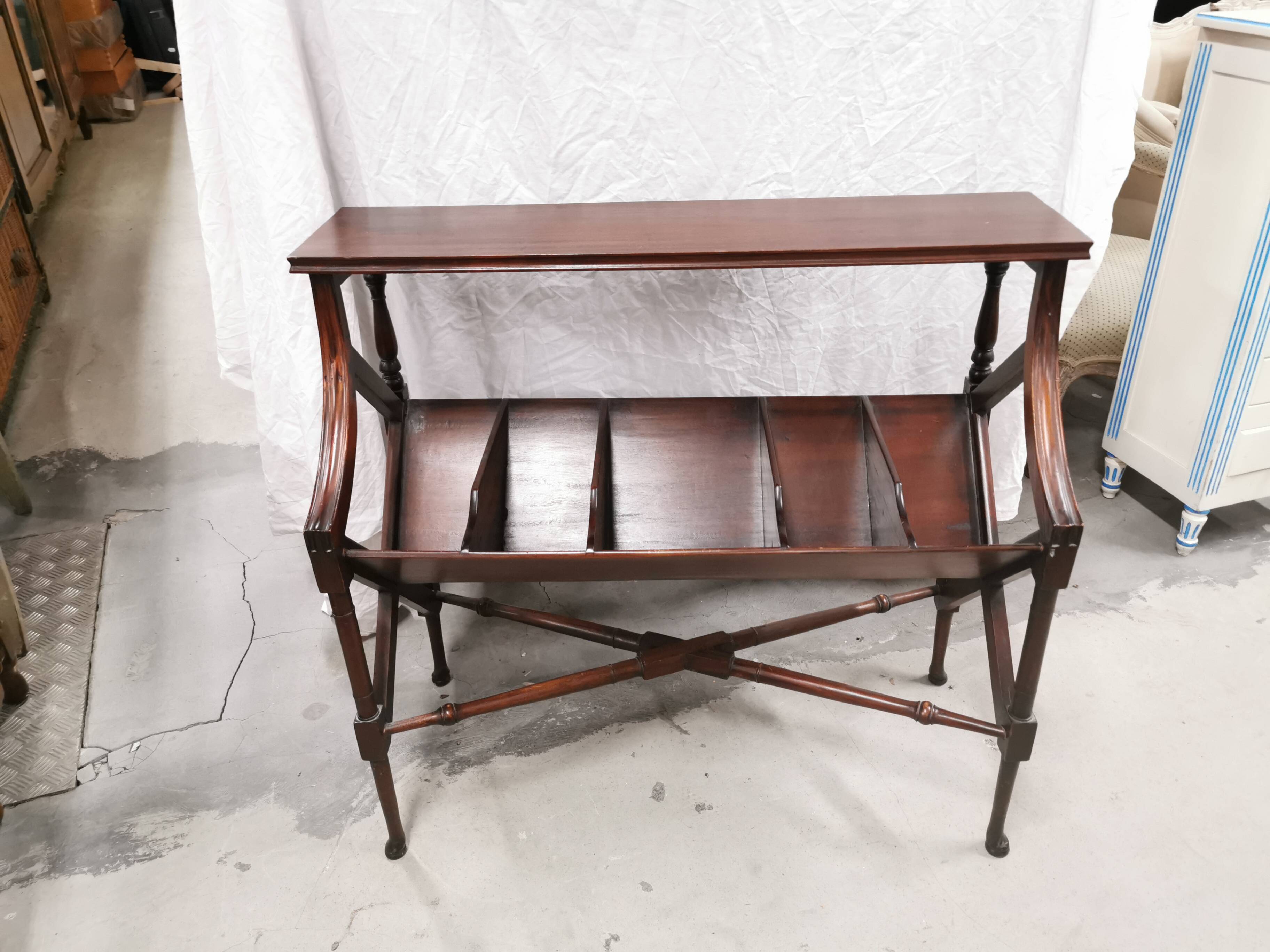 Two-tier mahogany magazine/vinyl rack