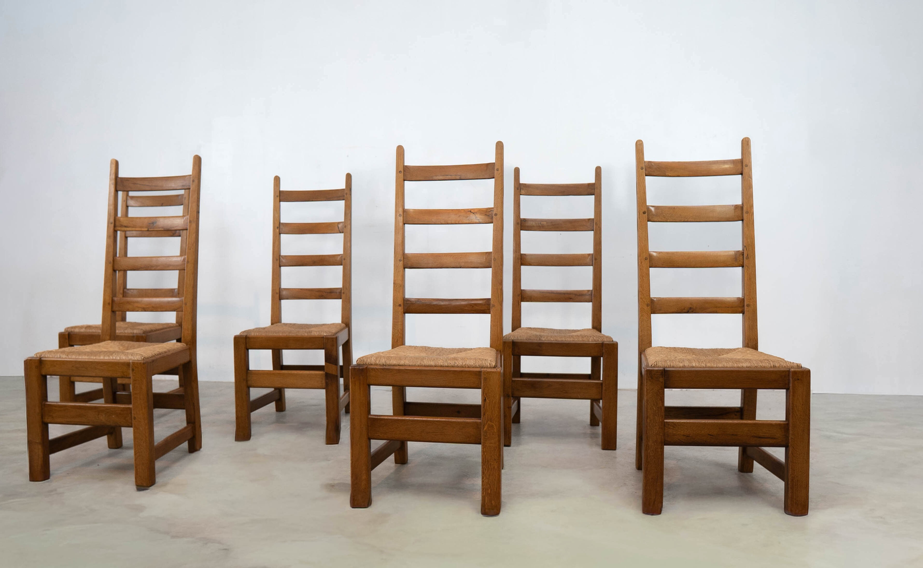 Set of six high back French dining chairs