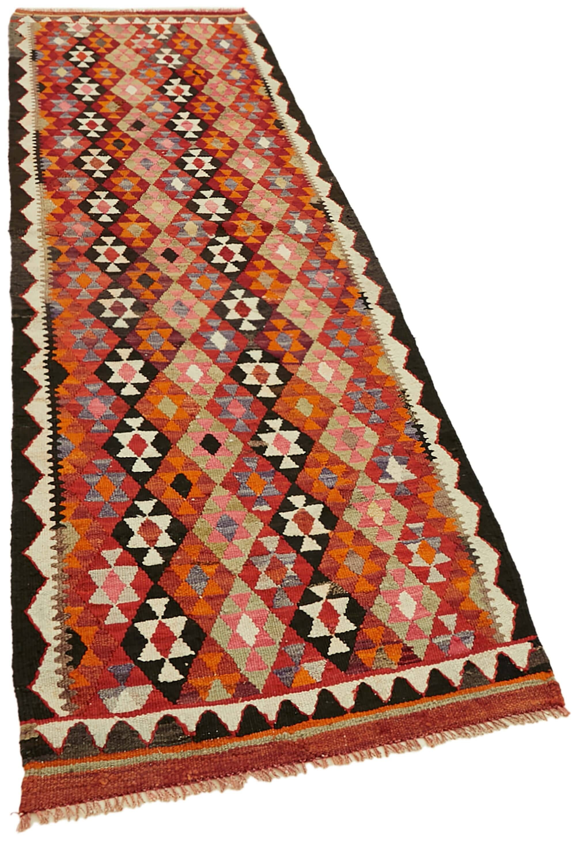 Turkish Handwoven Vintage Herki Kilim 86 cm x 274 cm