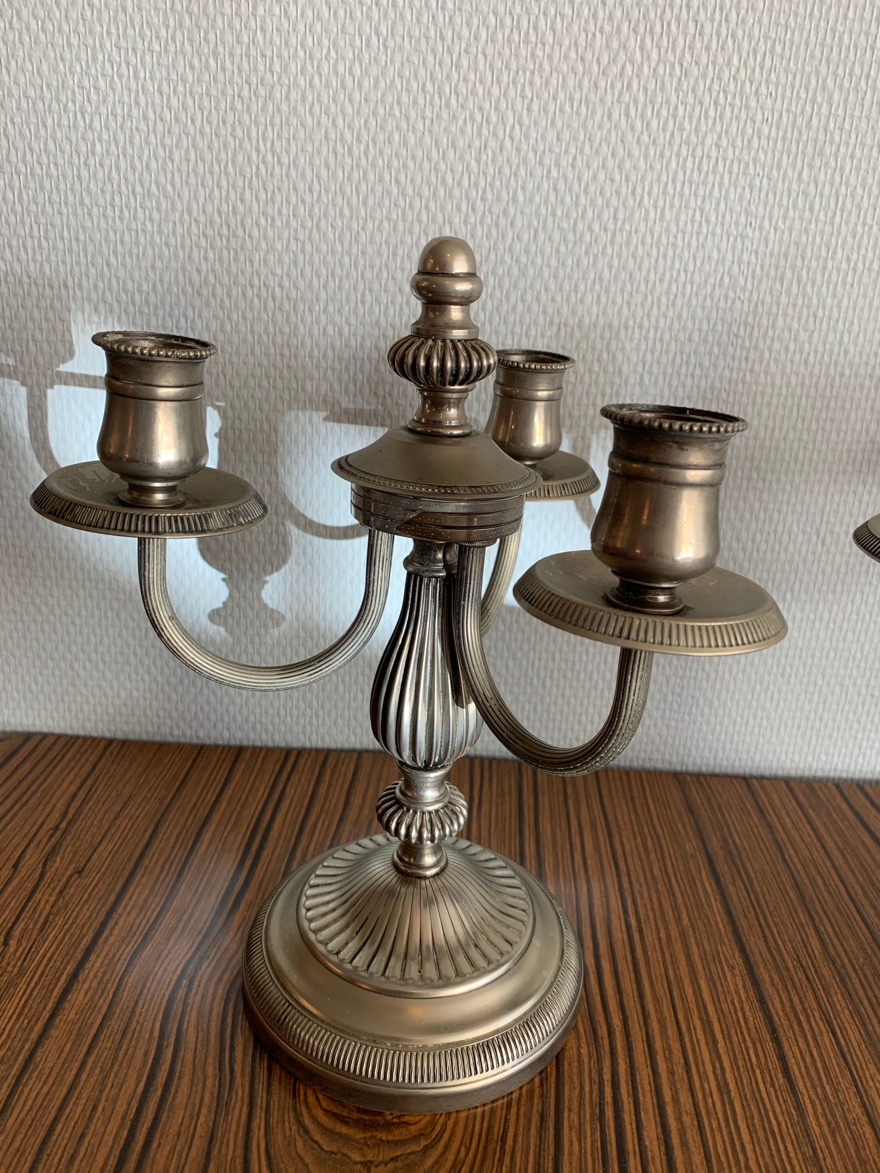 Pair of candlestick 3 branches in tin