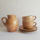 Set of 2 cups, 2 sous cups and 1 milk pitcher Cnp gres vintage village