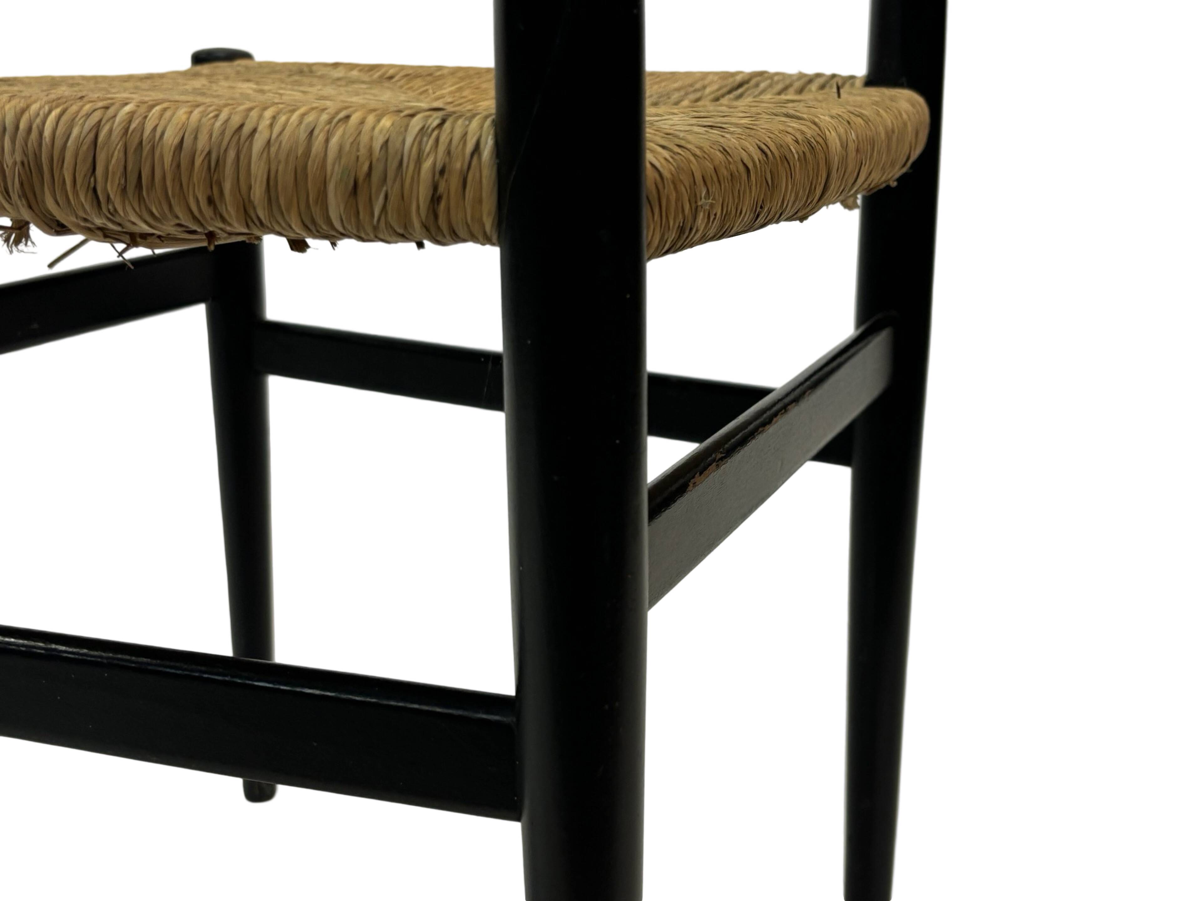 Vintage Italian rush seated chair, 1950s design minimalist