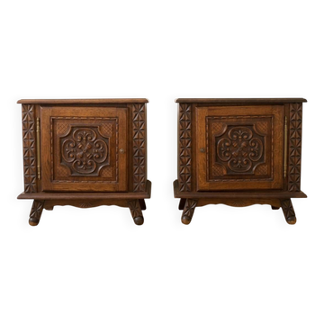 Pair of antique carved wooden bedside tables