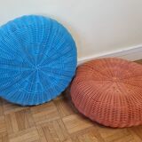 Pair of vintage blue and orange Ikea poufs, 80s