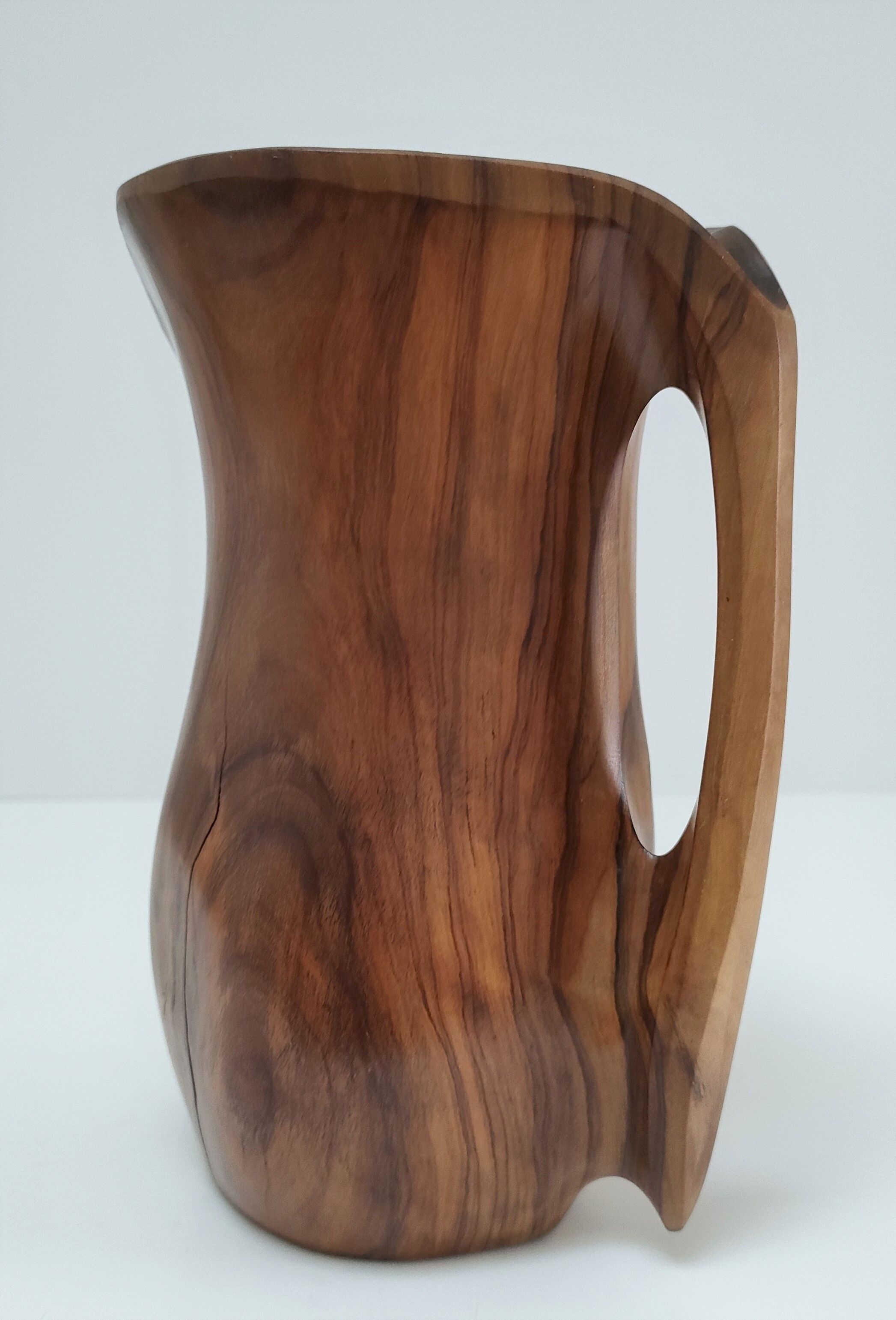 Sculptural pitcher olive wood design 60s