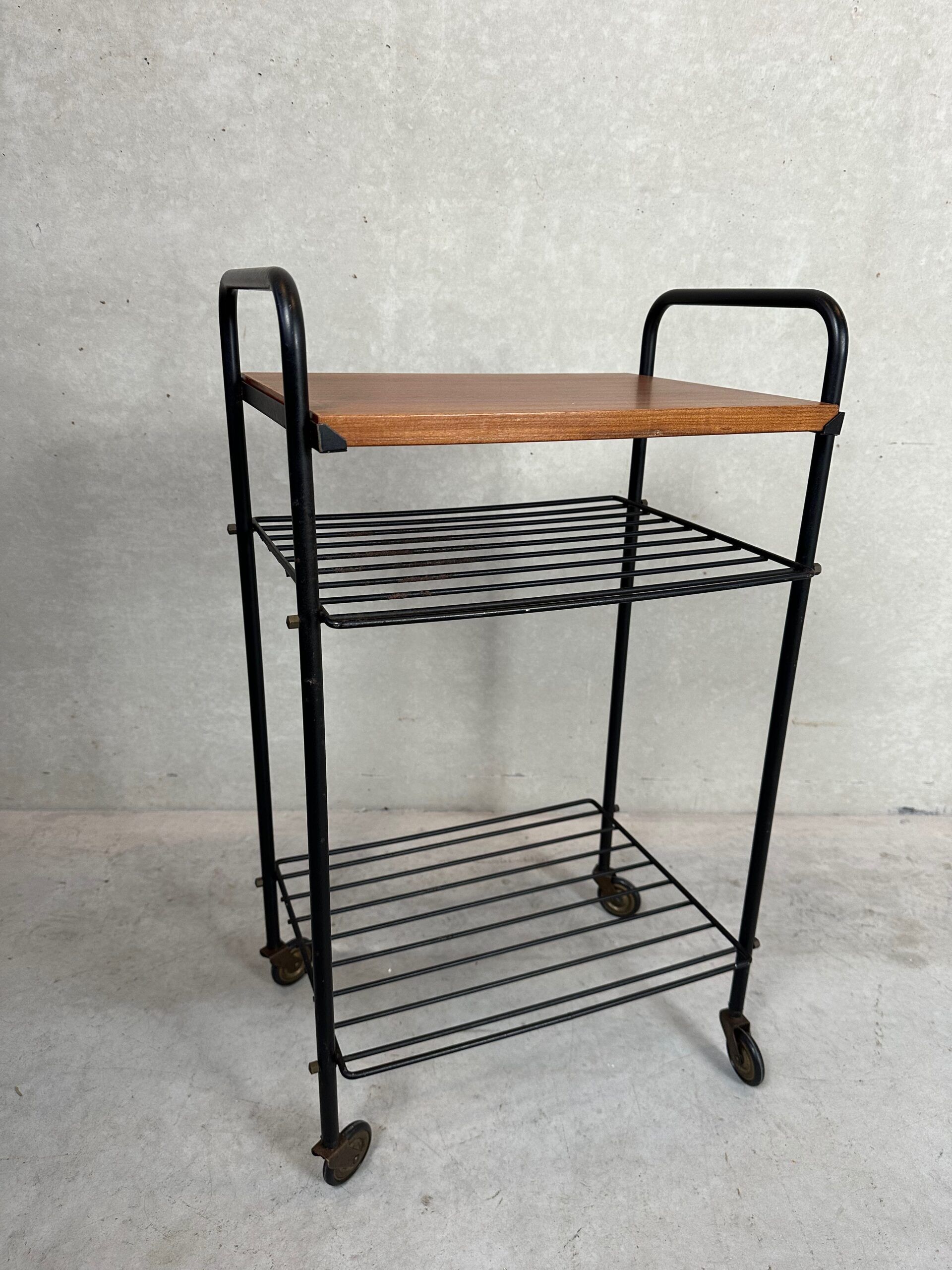 Vintage side table/70s trolley in teak