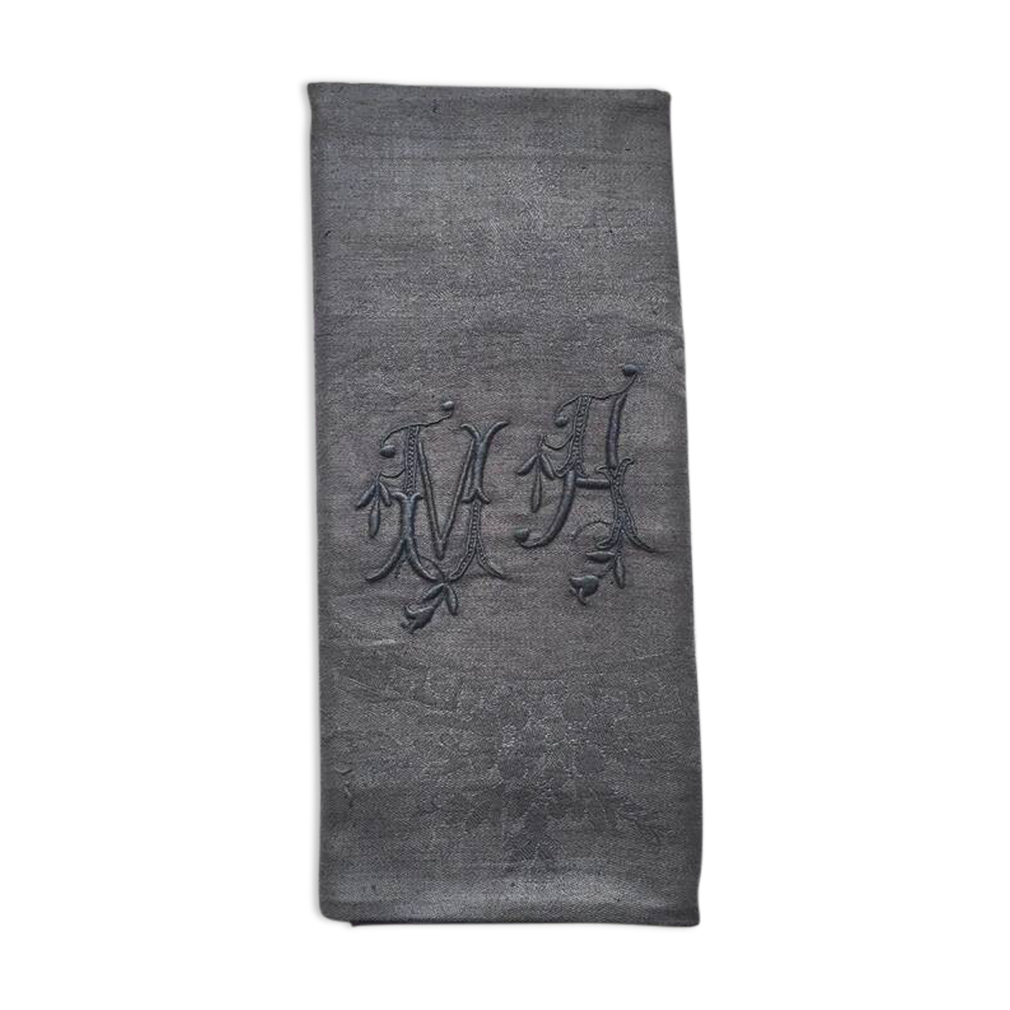 Old embroidered table napkin MA dark grey