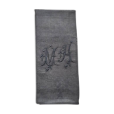 Serviette de table ancienne brodée MA gris foncé