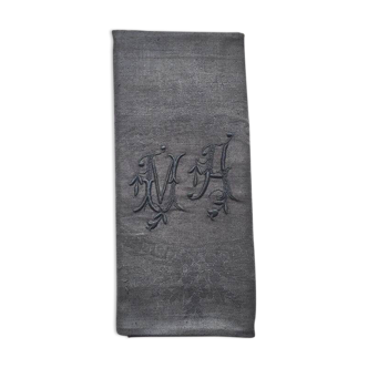 Old embroidered table napkin MA dark grey