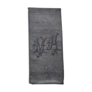 Old embroidered table napkin MA dark grey