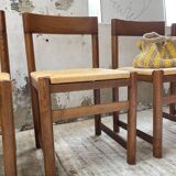 Set of 4 elm straw chairs from the 50s