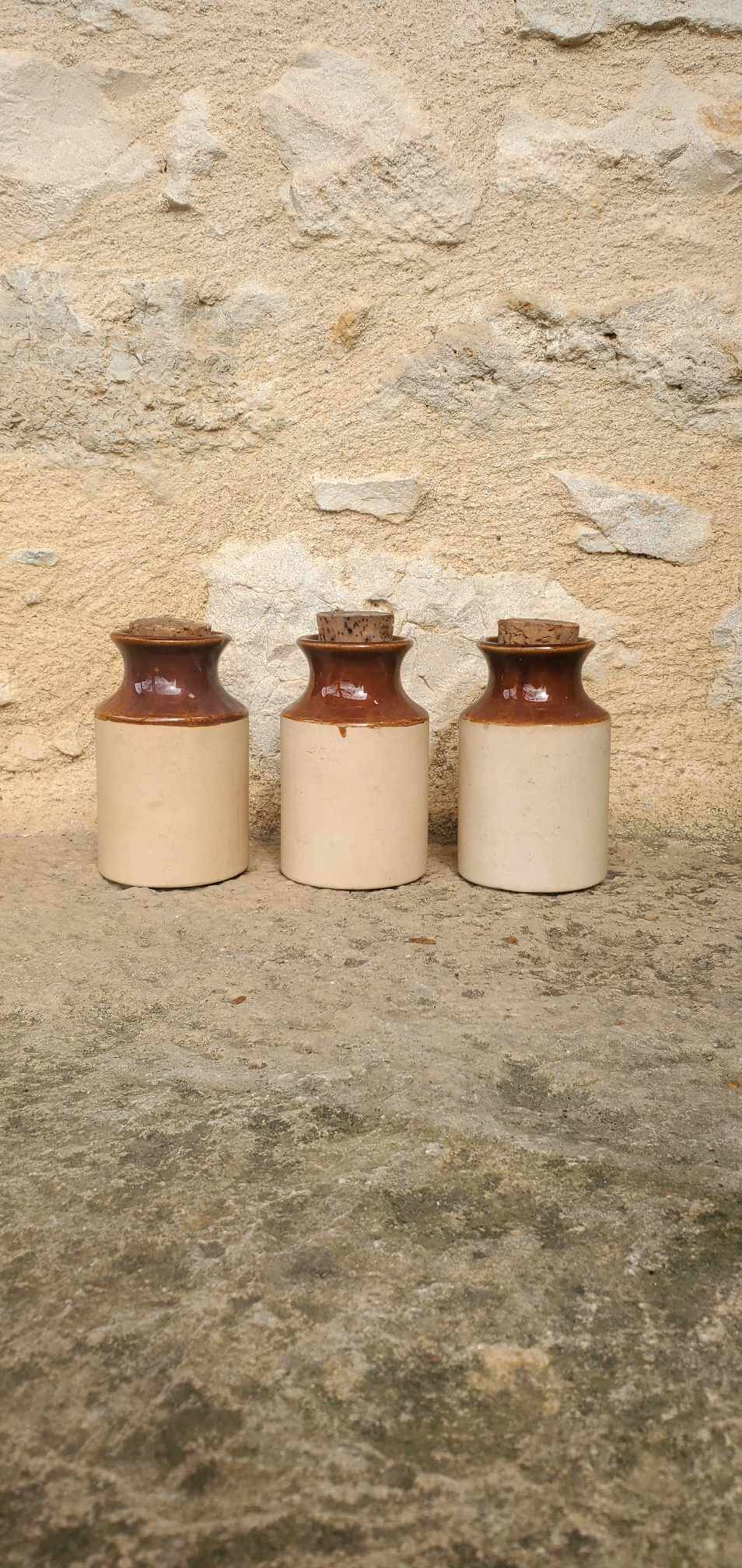 Set of 3 two-tone stoneware pots