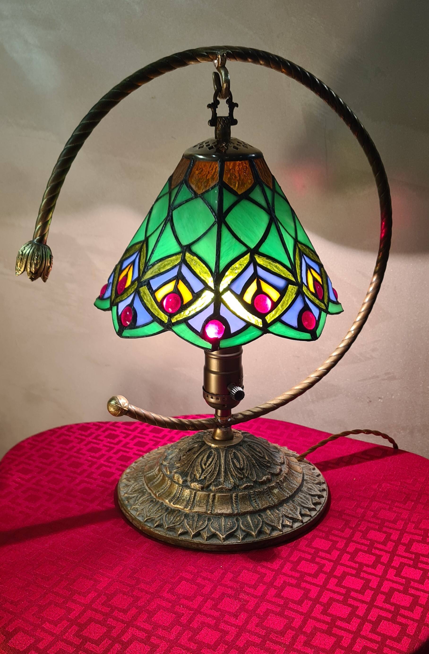 bronze and brass lamp tiffany style glass lampshade 38x32 inter on socket