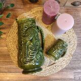 Green Barbotine Pitcher and Mug