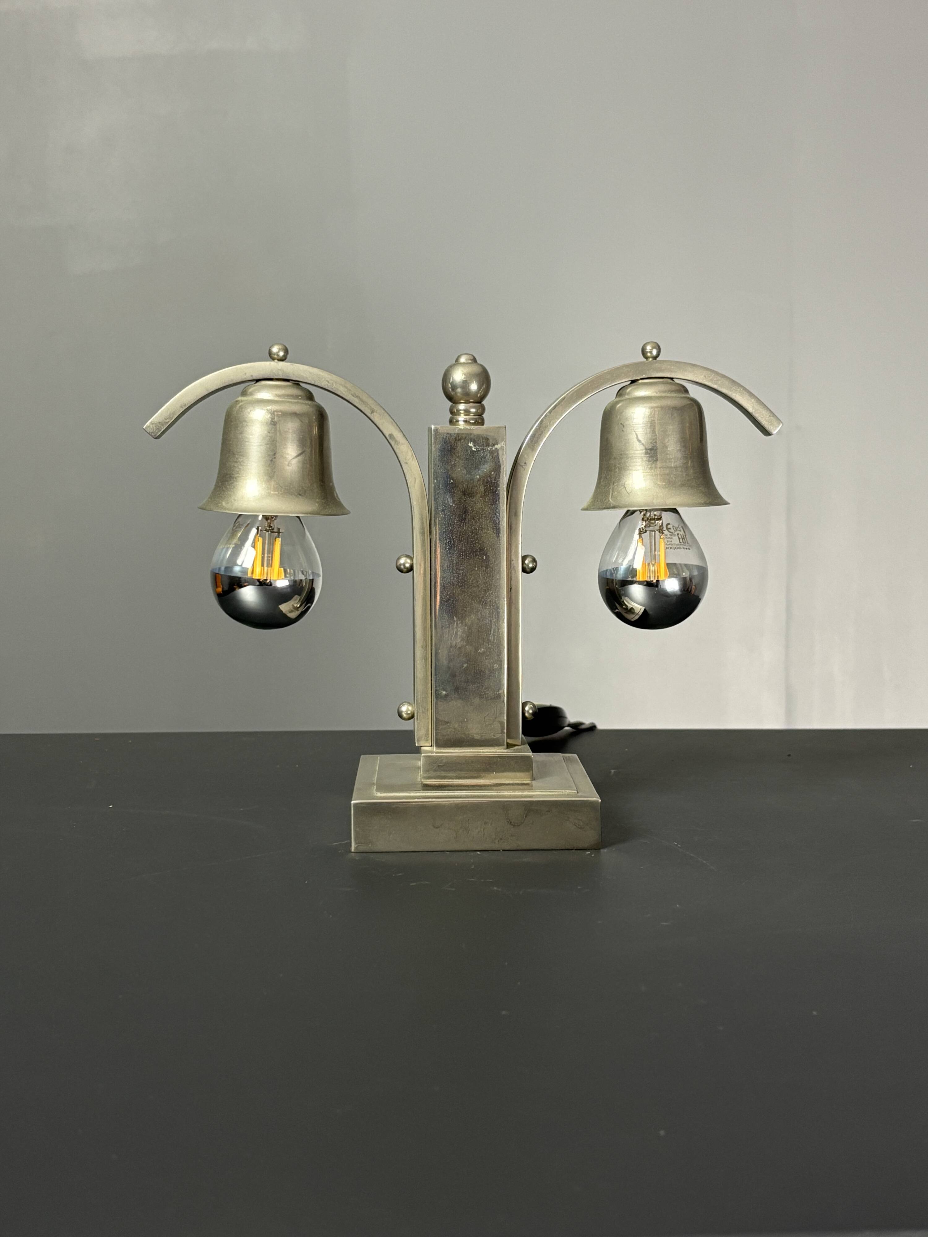 Dutch art deco nickel desk or table lamp, 1930s