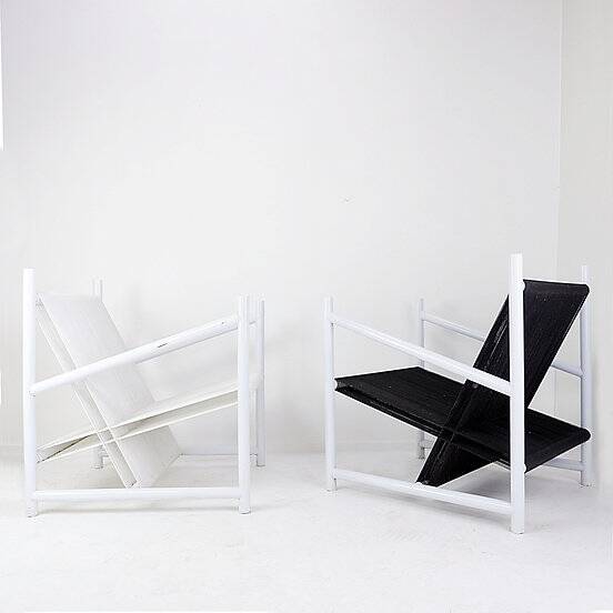 Indoor/Outdoor pair of Black/White Armchairs