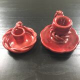 Pair of slip candlesticks