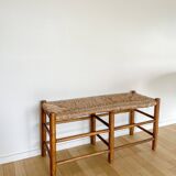 Vintage bench in wood and straw