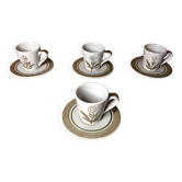 Série de 4 tasses longchamp céramique gris brun décor fleur france vintage #a511