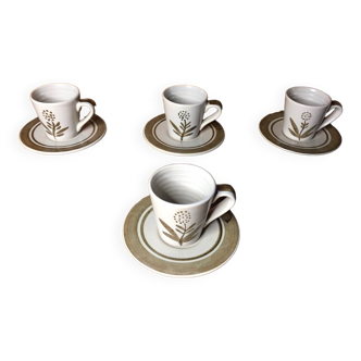 Series of 4 longchamp cups gray brown ceramic flower decor france vintage #a511