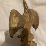 Pair of candle holders in wall, eagle pattern in gilded wood and brass