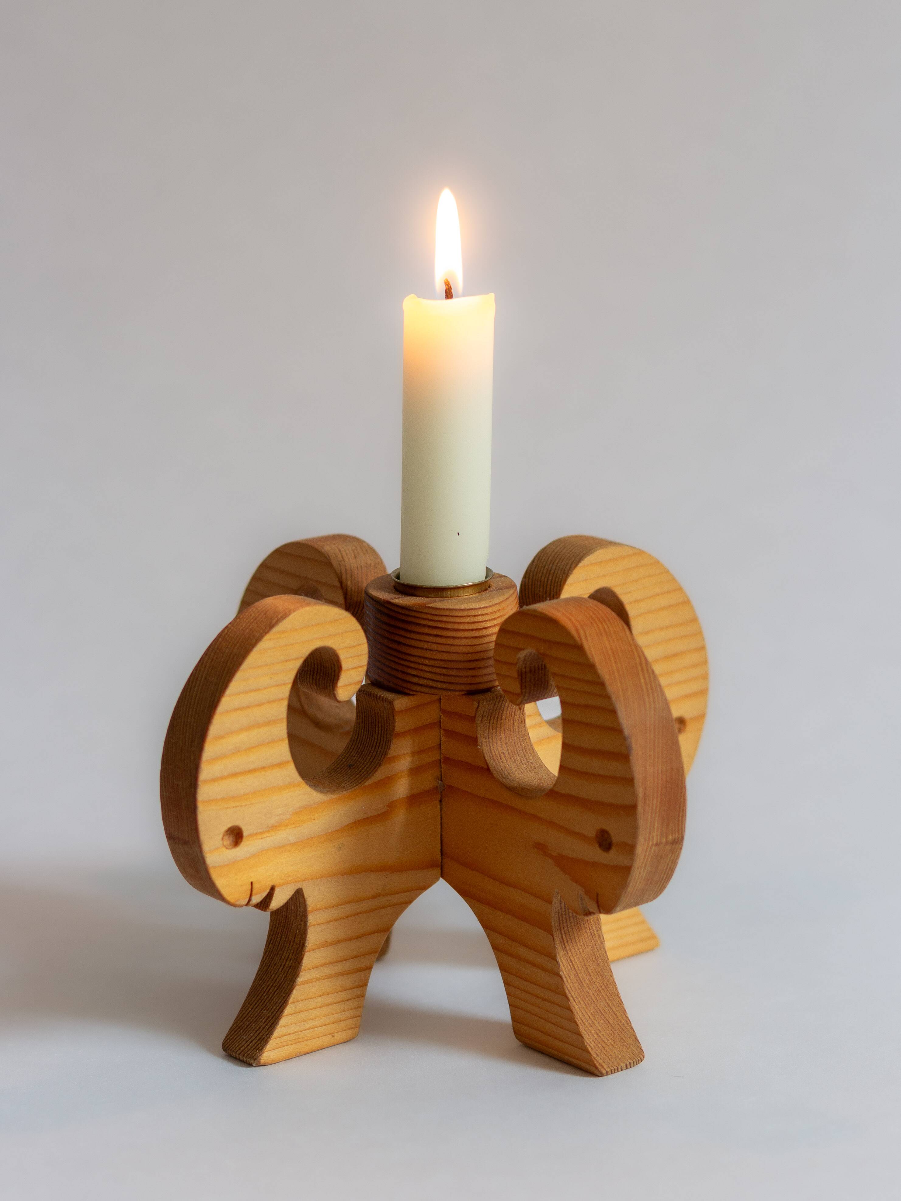 Wooden Christmas candle holder with four goat heads, Sweden, 1970s