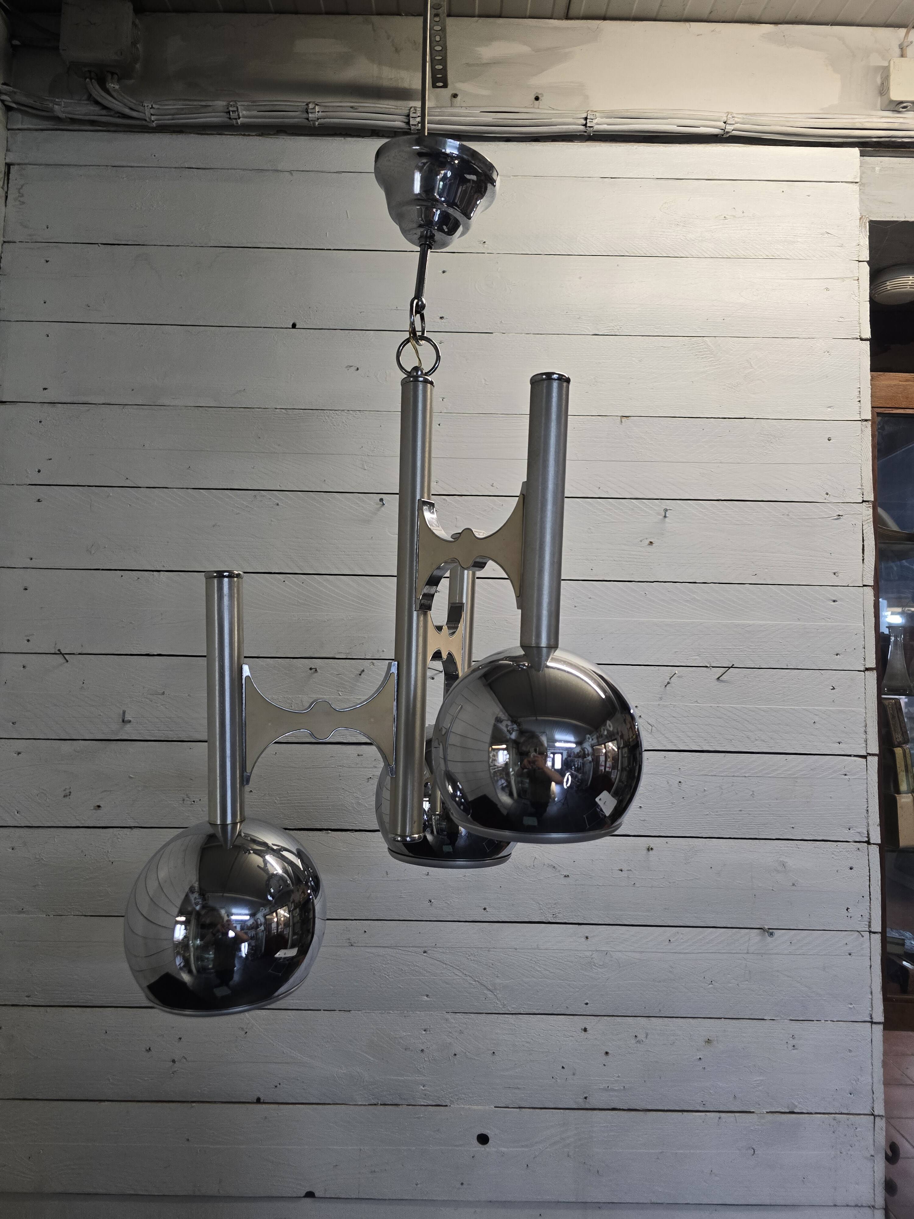 Vintage 3-light chrome metal chandelier