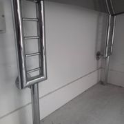 Large chrome wall shelf, aluminium and metal, 1970s industrial, 220cm.
