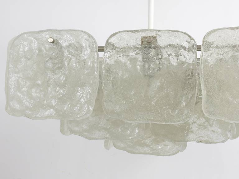 Very large square chandelier J.T. Kalmar with frosted glass panels, Austria, 1960s.