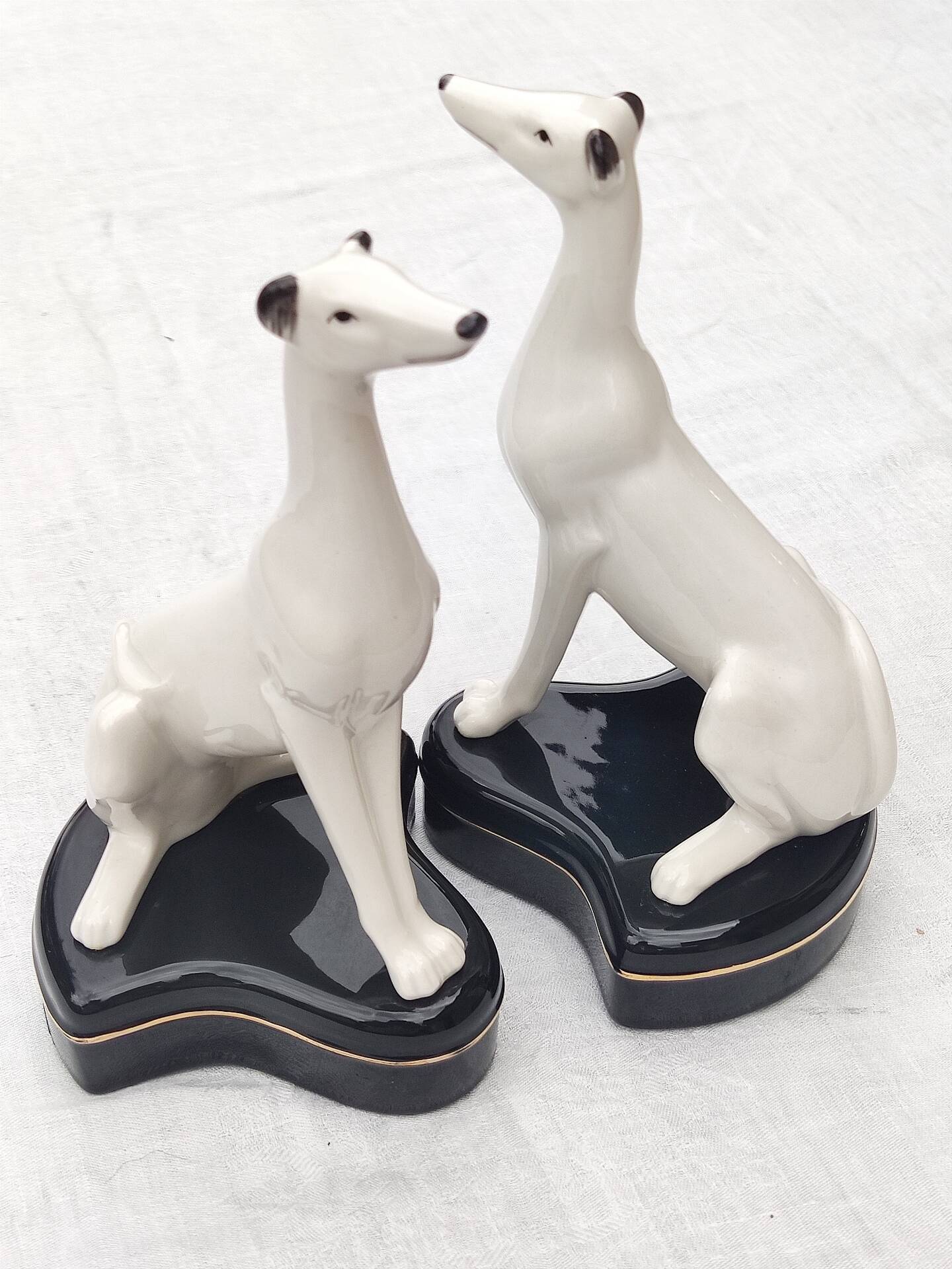 Pair of glazed porcelain Greyhounds 1940/50