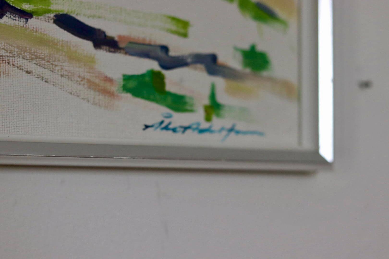 Oil painting on Swedish panel from the mid-century "House by the Sea in Öland" by Åke Adolfsson