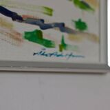 Oil painting on Swedish panel from the mid-century "House by the Sea in Öland" by Åke Adolfsson