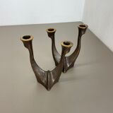 set of 2 Midcentury Brutalist Bronze Candleholder, Michael Harjes, Germany 1960s