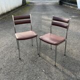 Pair of retro metal and leather chairs