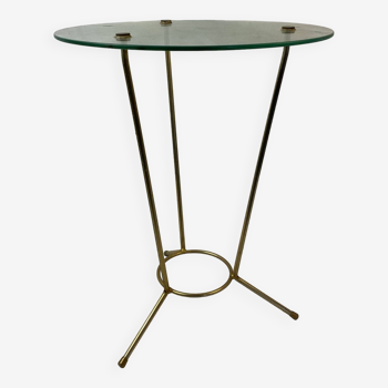 Golden metal tripod pedestal table and glass top