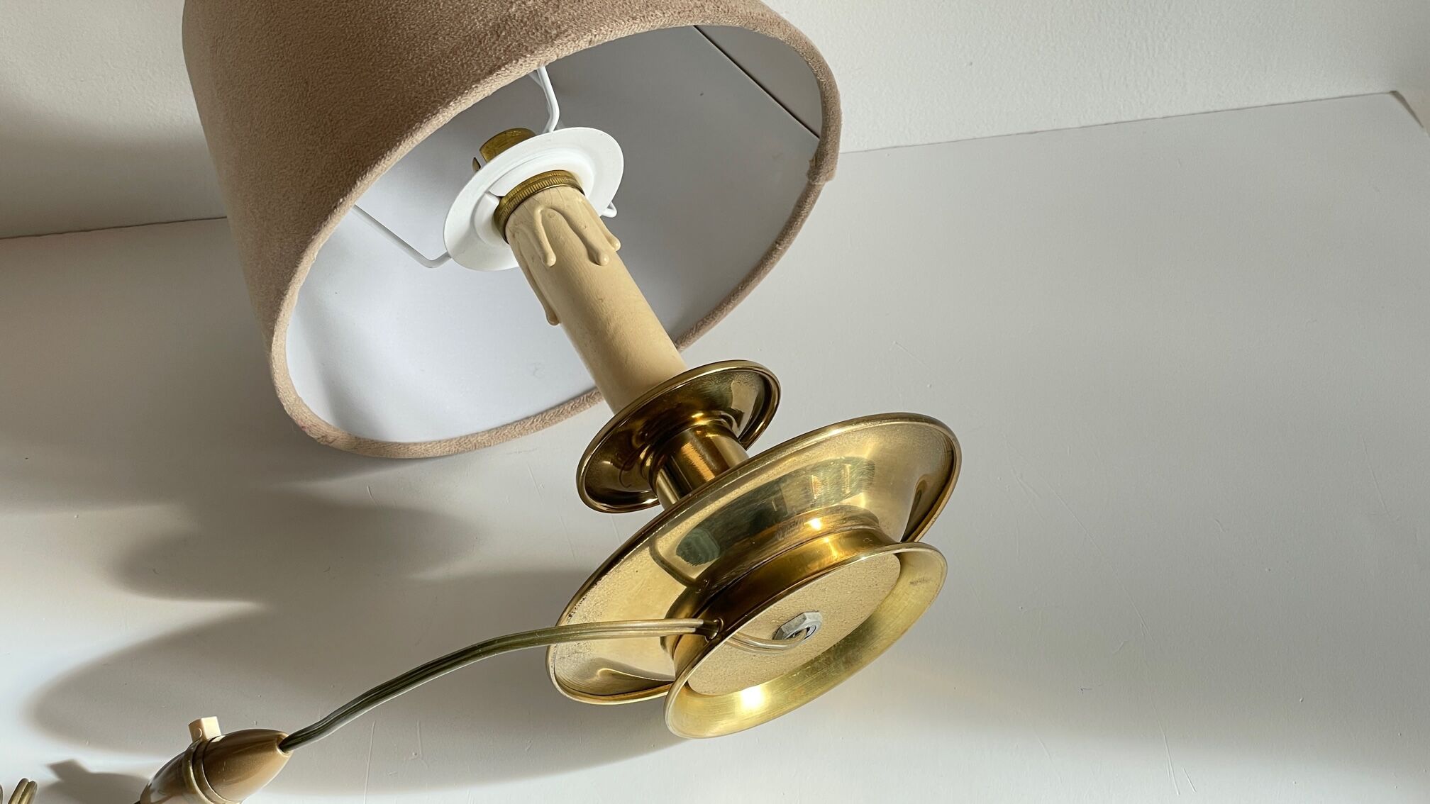 Solid brass and velvet candle holder lamp