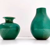 Green Cased Alga Glass Vase with Gold Leaf by Tomaso Buzzi for Venini