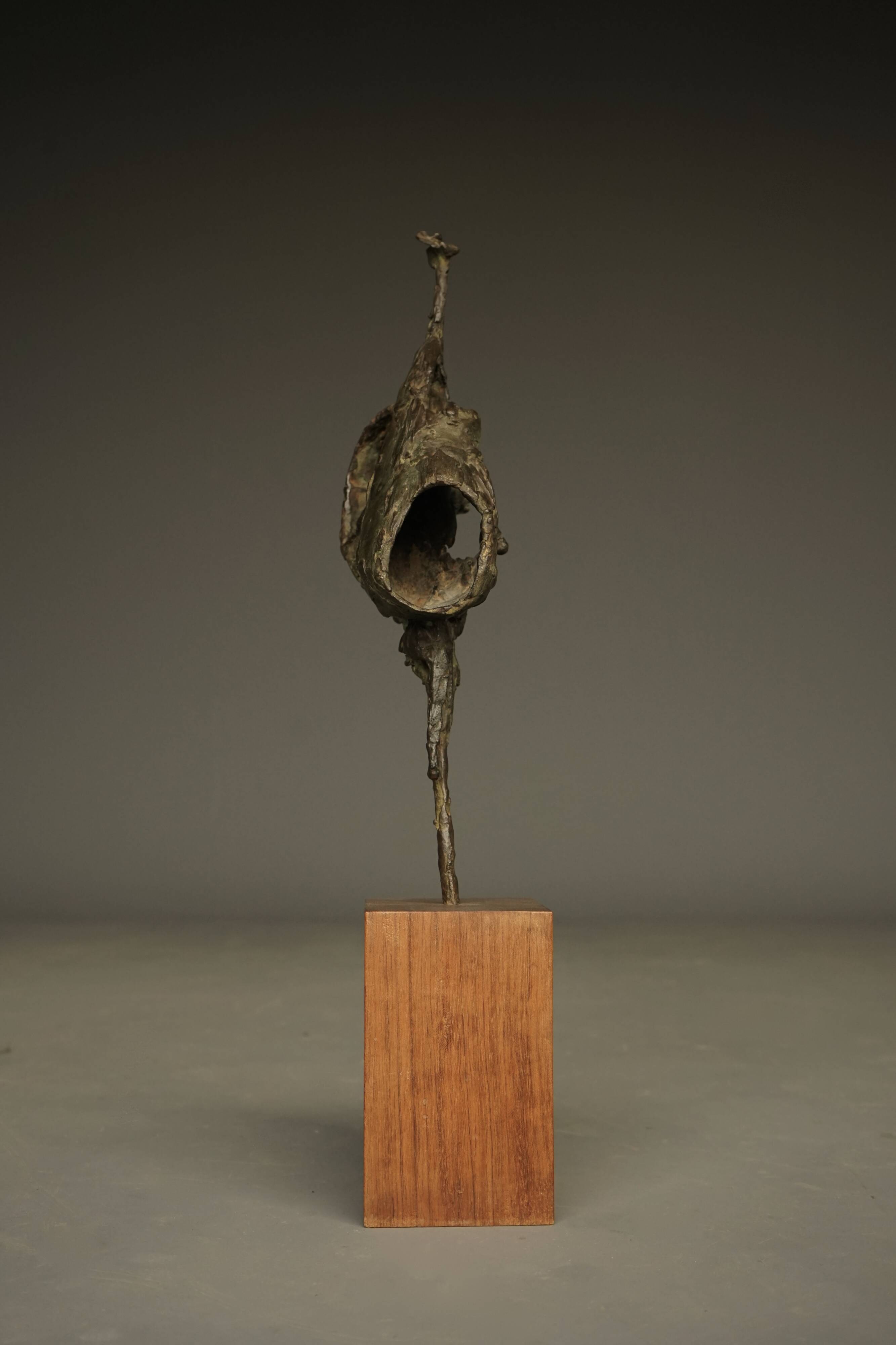 Jetty Homan, Abstract Sculpture, 1970s, Bronze & Teak