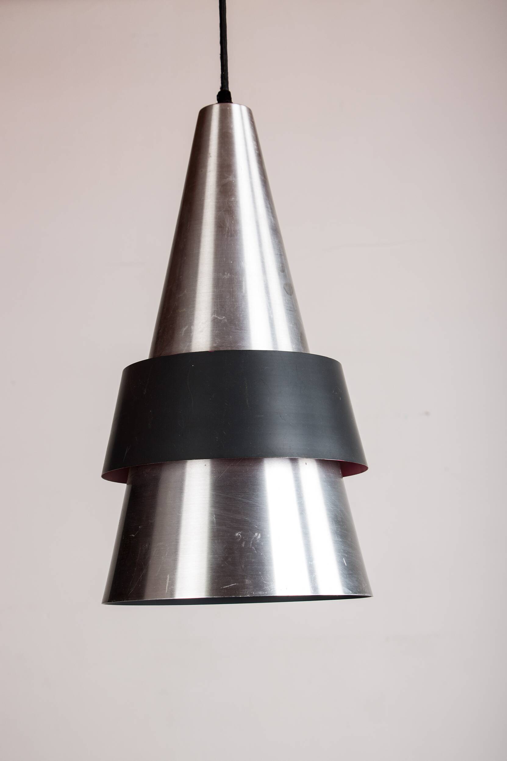 Large Danish Aluminum pendant light, Corona model by Jo Hammerborg for Fog & Mørup 1960.