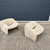 2x Artifort Groovy F598 Pierre Paulin, Pierre Frey: Chenille Igor (Sable)