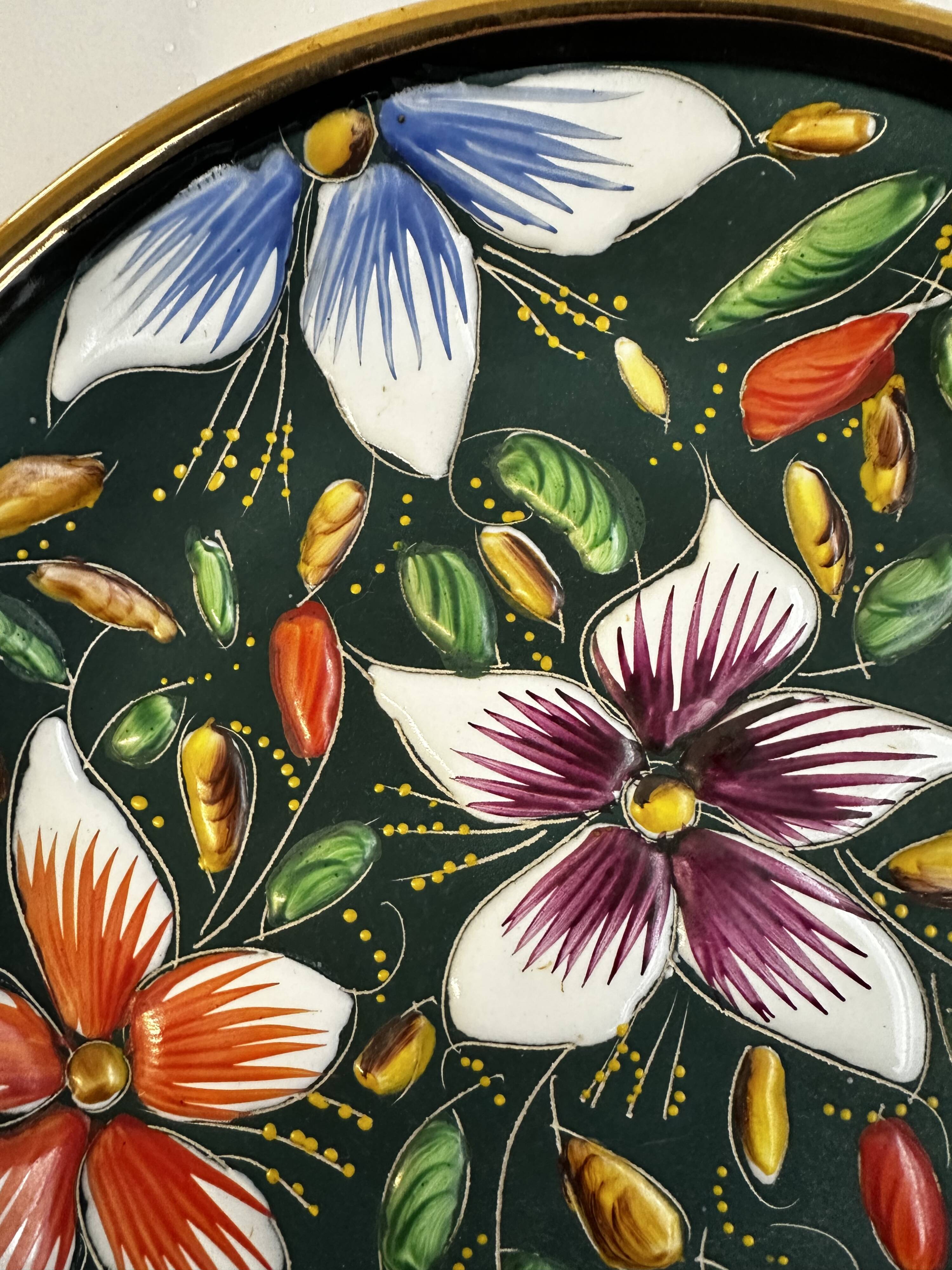 Ceramic and enamel dish with floral decoration by Hubert Béquet