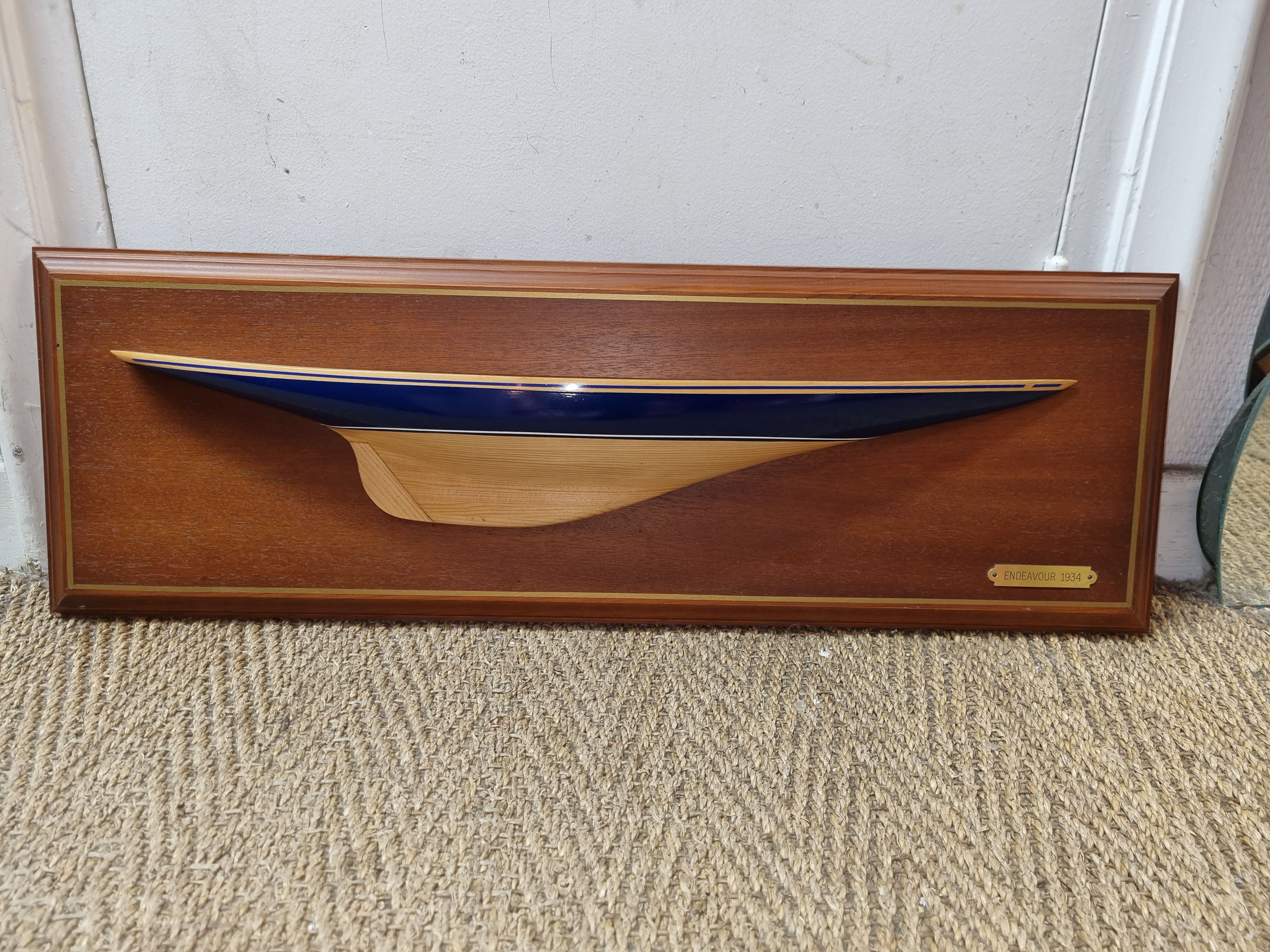 Model boat wall frame, half-hull Endeavour 1934